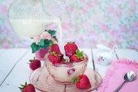 milk, cream, dessert, strawberry, food wallpaper