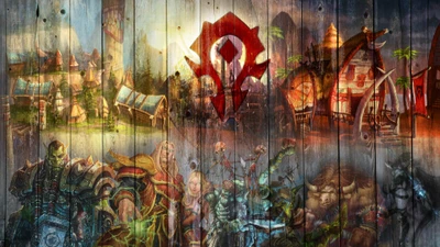 Mural de World of Warcraft con personajes y paisajes icónicos