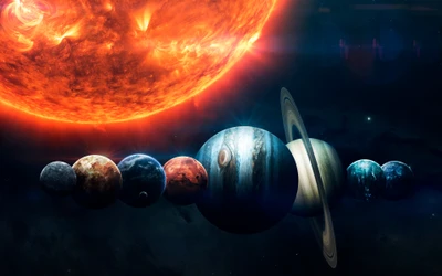 Lebendiges Sonnensystem: Planeten, die um eine feurige Sonne kreisen