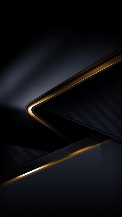 Abstract Black and Gold Edges on Matte Leather Wallpaper