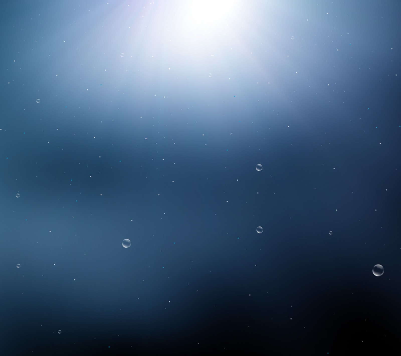 A close up of a blue background with bubbles and a sun (air, blue, bubbles, water)