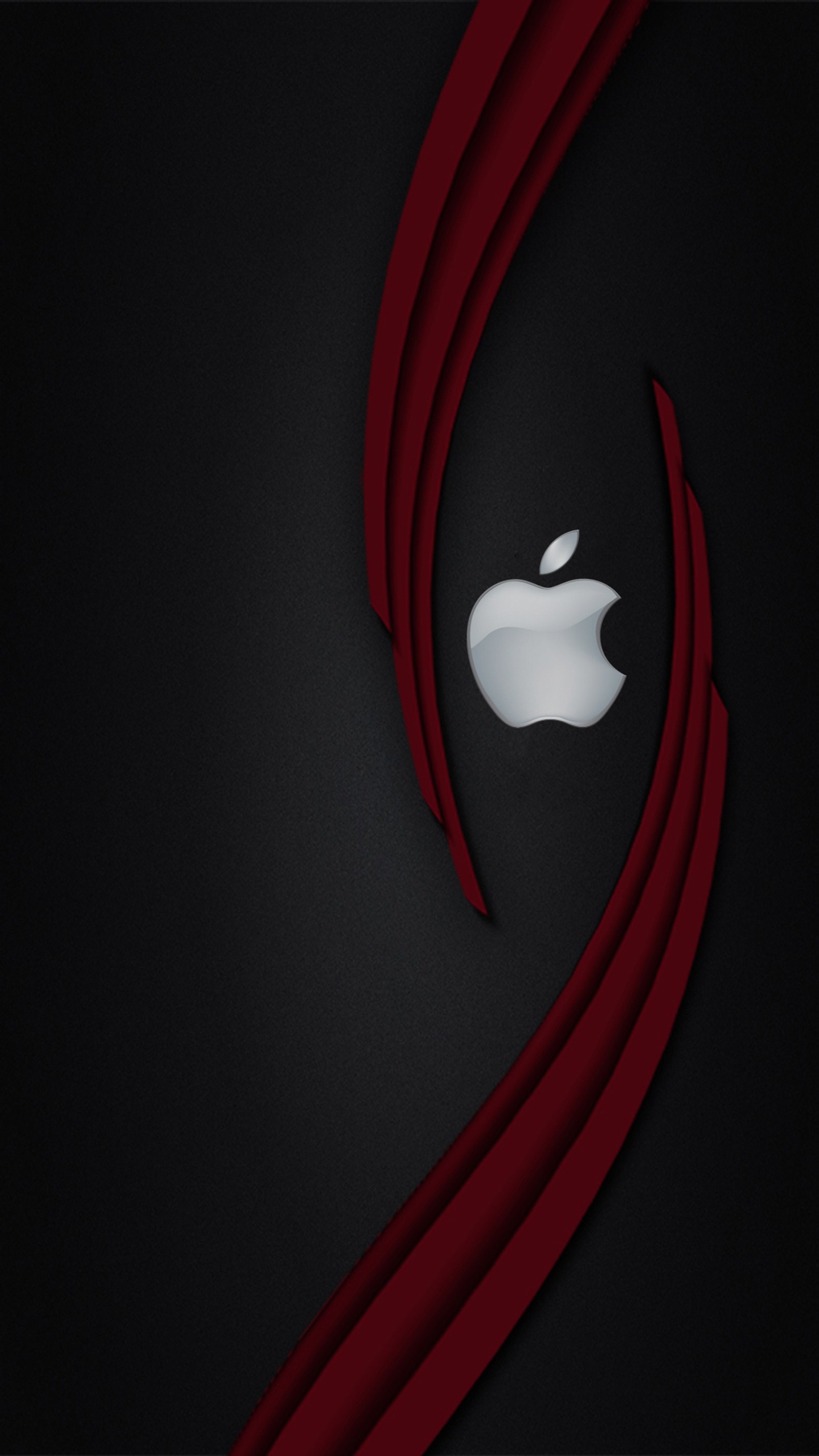 Logo apple sur fond noir avec des vagues rouges (abstrait, pomme, iphone)