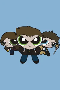 Supernatural Cartoon Trio with Heroic Expressions