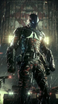 Futuristic Armored Vigilante in Rain