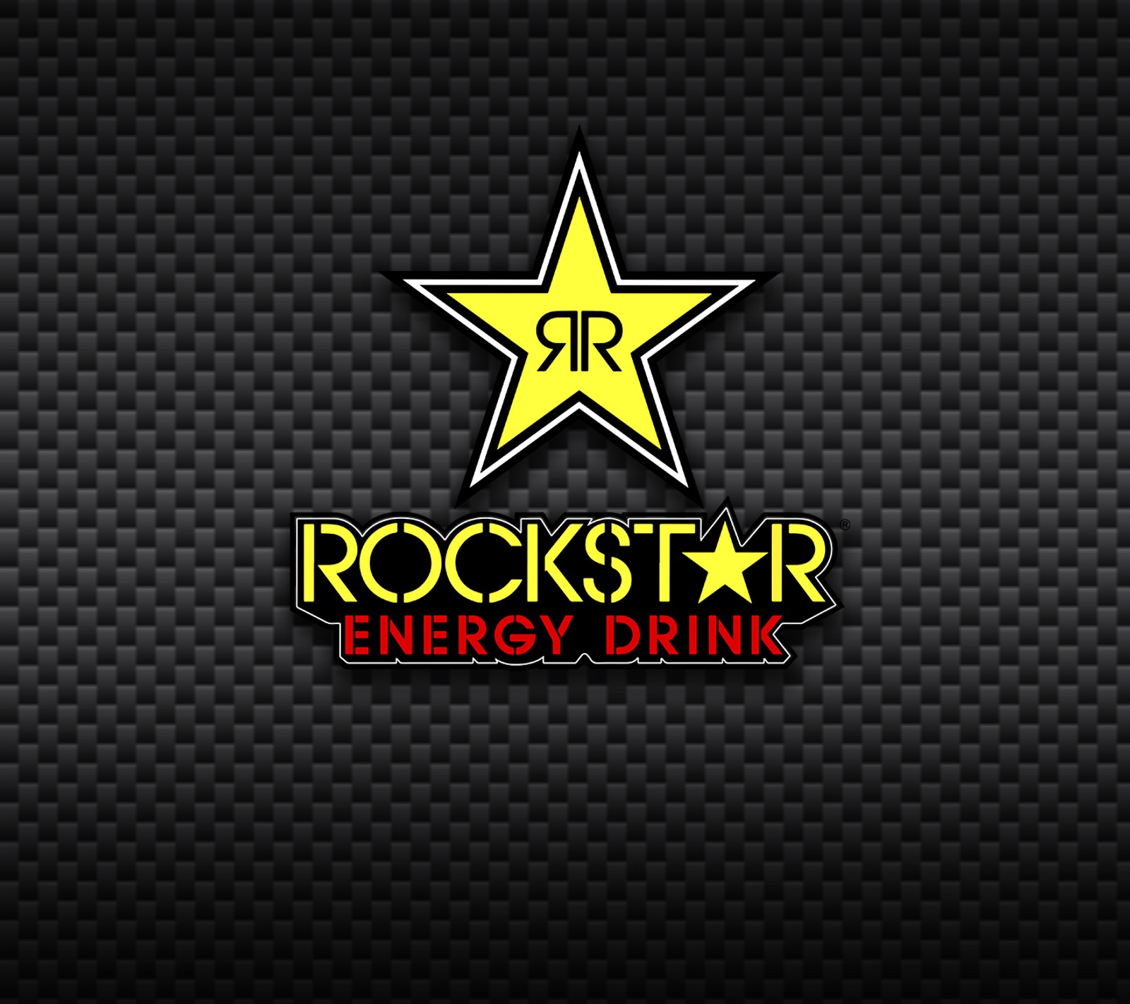 Logo de la bebida energética rockstar sobre fondo negro (energía, logotipo, roca, estrella)