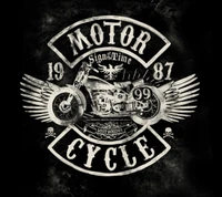 Logo de moto vintage avec un design de chopper et des ailes, établi en 1987.