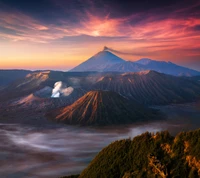 asia, indonesia, java, mountain, sunset wallpaper