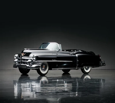 Classic Black Convertible Car on Glossy Floor