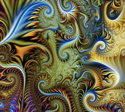 Design fractal espiral vibrante em ricos azuis e dourados