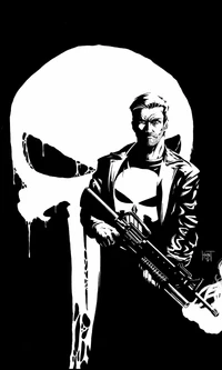 Arte icônica em preto e branco do Punisher