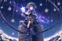 Surreal Anime Girl Surrounded by Stars in a Cosmic Dreamscape