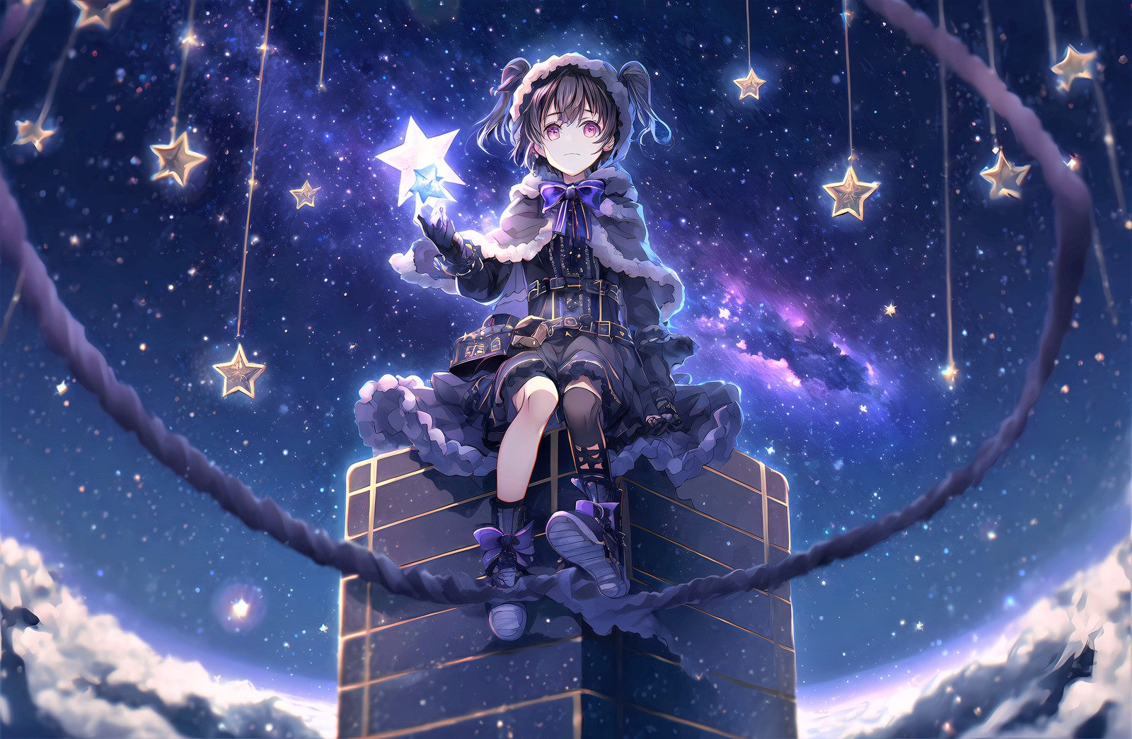 anime girl, stars, surreal, cold, 5k wallpaper