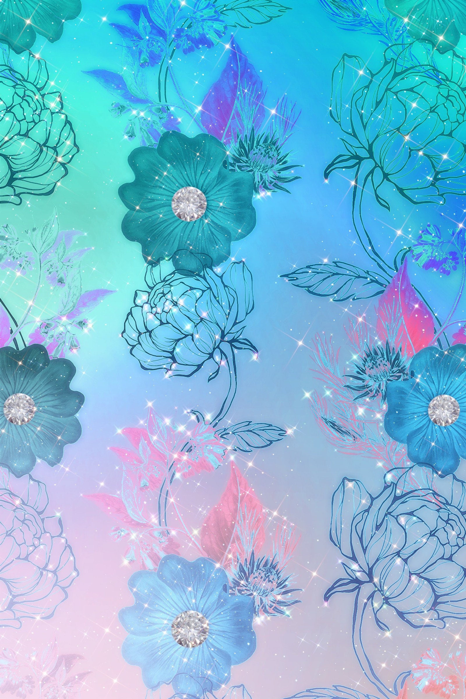 There is a blue and green flower pattern on a blue background (flora, azure, blue, botany, textile)