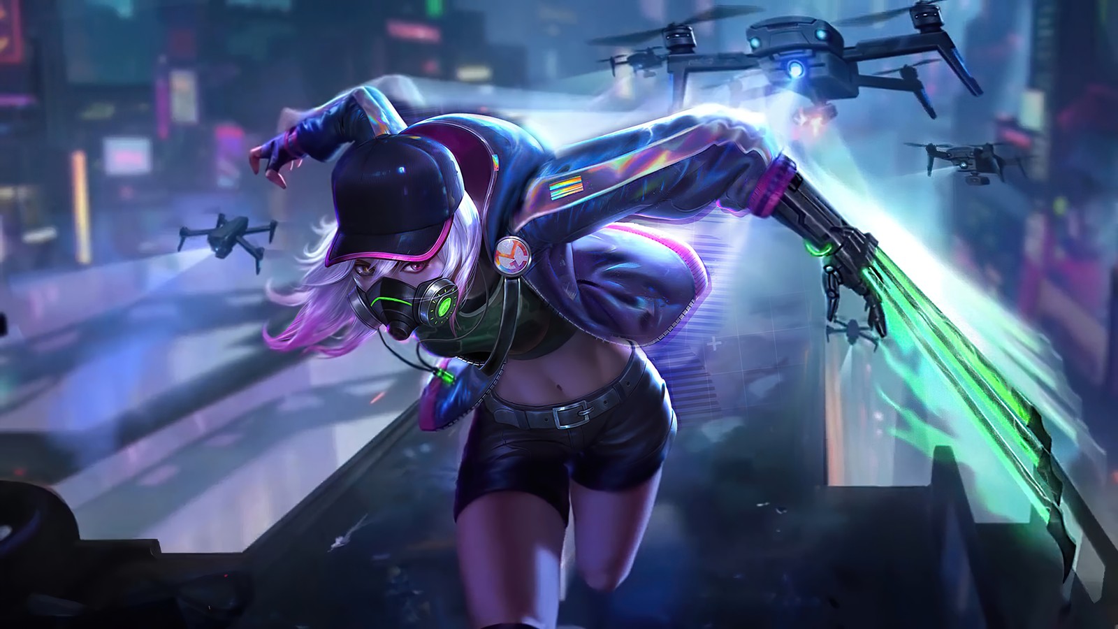 Une femme en tenue futuriste se tenant sur une plateforme (natalia, spectre cybernétique, mobile legends, bang bang, mlbb)