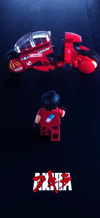 Anime-Inspired LEGO Character with Red Motorcycle