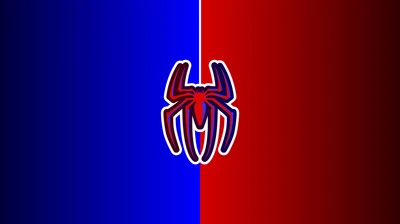 Logo minimaliste de Spider-Man sur un fond rouge