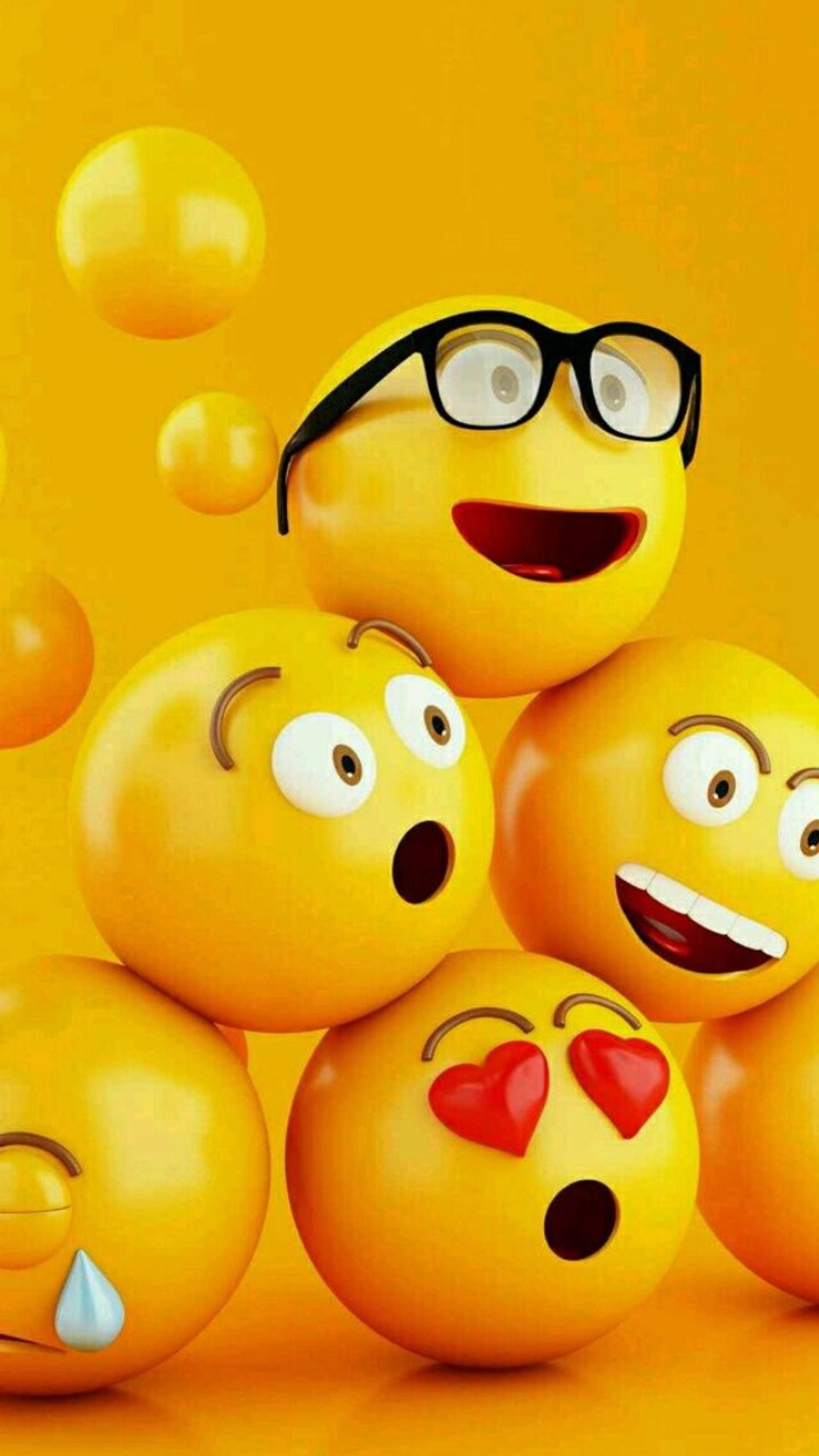 Nahaufnahme eines haufens gelber emojis mit einem mann mit brille (emoji, emotes, emojis, freundlich, cartoons)