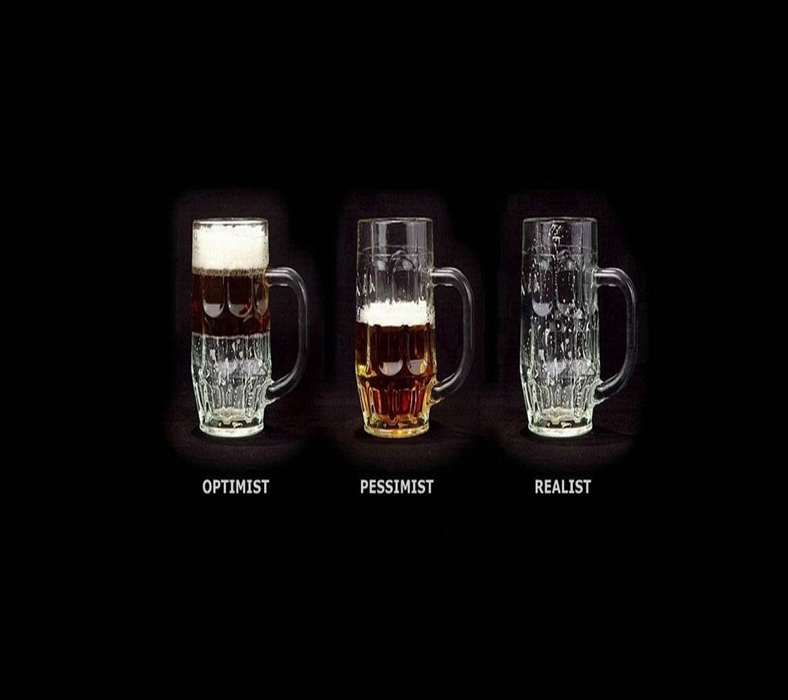 Three beer glasses with different types of beer on a black background (beer, cool, funny)