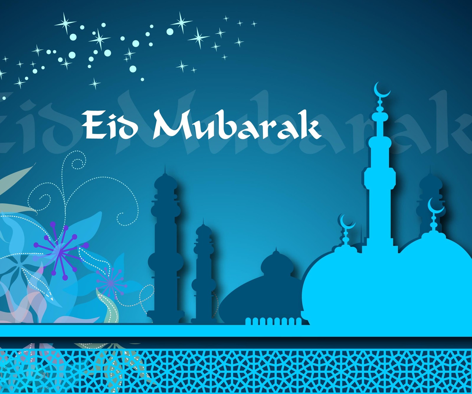 Tarjeta de saludo de eid mubarak con mezquita y luna (eid, eyd, fitr, feliz, mobarak)