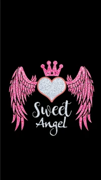 Sparkling Pink Wings and Heart with Crown: Sweet Angel Design