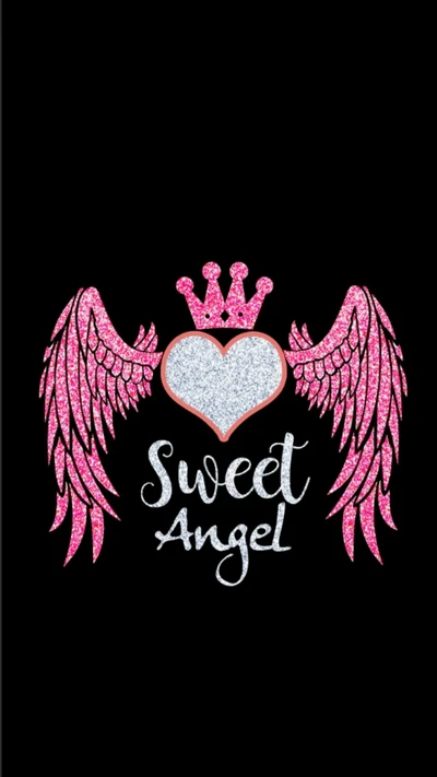 Sparkling Pink Wings and Heart with Crown: Sweet Angel Design