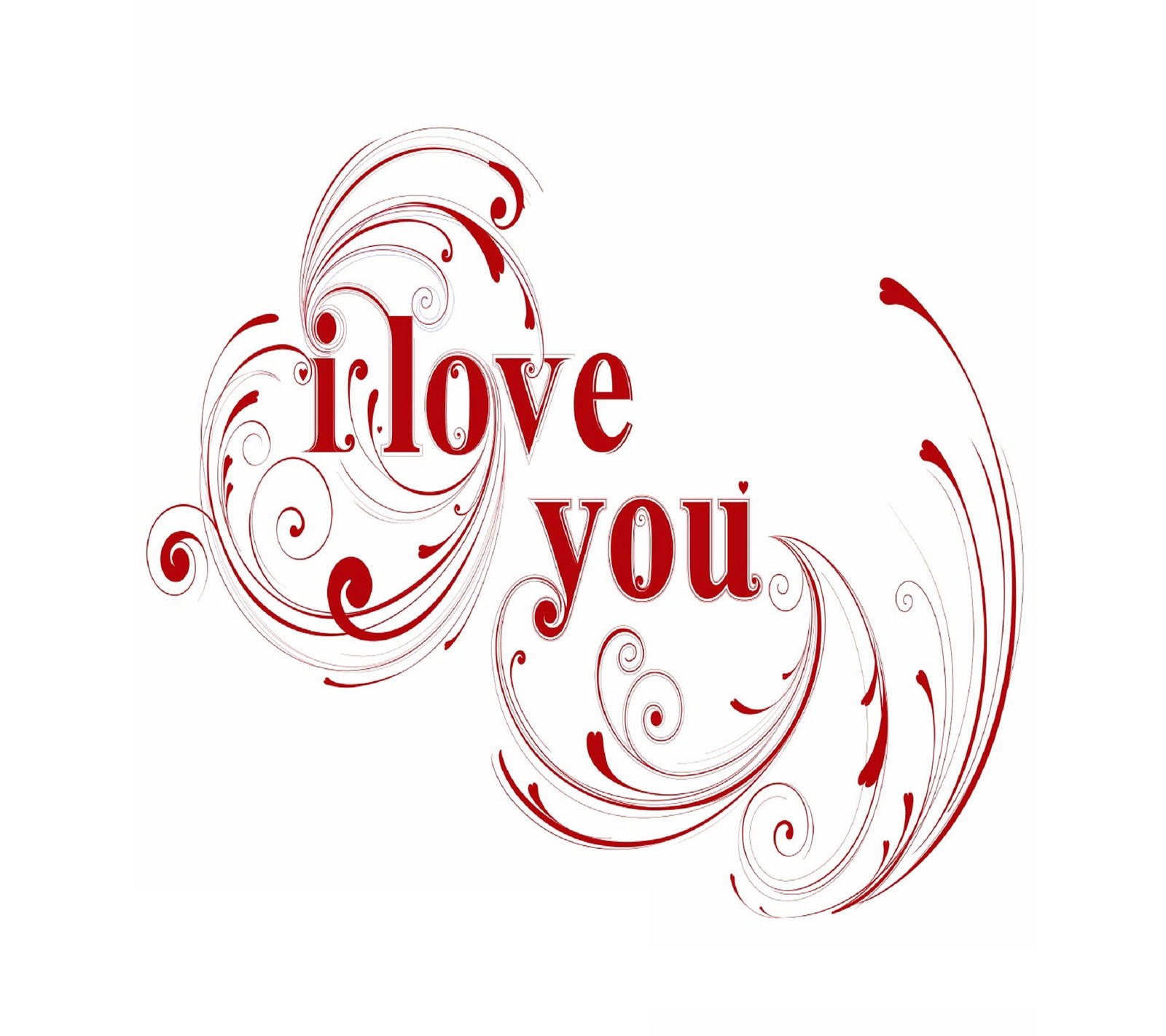 A close up of a red and white text with swirly designs (for you, i love you, life, love, love you)