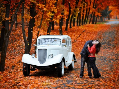 Autumn Romance: Embracing Love Amidst Vibrant Fall Foliage