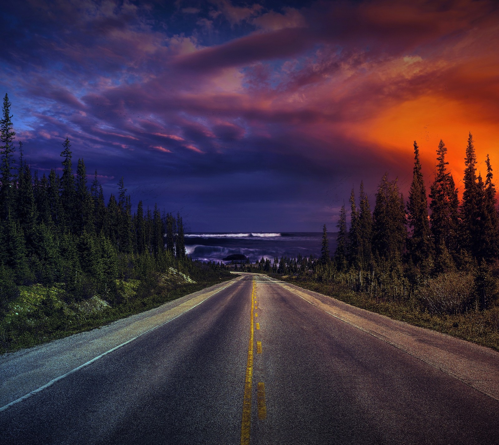 Descargar fondo de pantalla caminos, atardecer, árboles