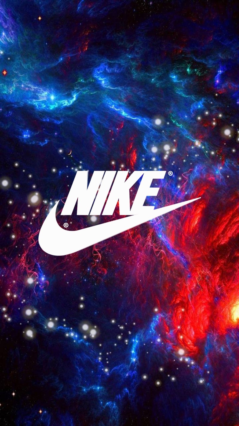 Крупный план красной и синей галактики с логотипом nike (брендинг, цвета, justdoit, логотип, красный)