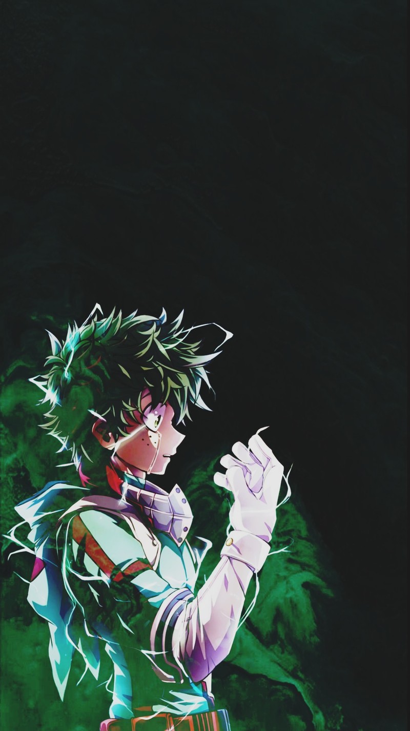 Аниме обои с парнем в зеленом наряде (аниме, anime, deku, мха, mha)