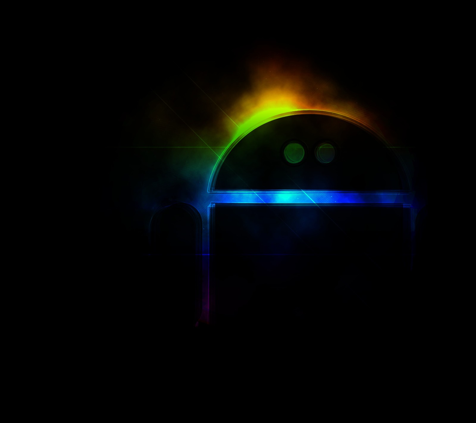 A close up of a lit up android logo on a black background (android, black, dark, nexus, samsung)