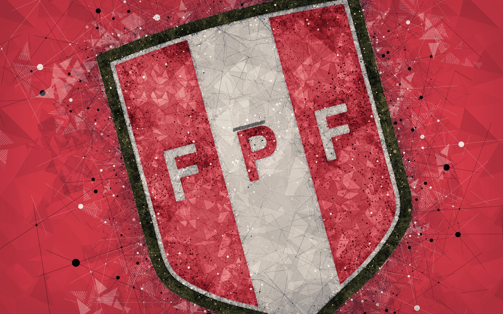 A red and white shield with the word fpf on it (emblem, football, logo, national, peru)