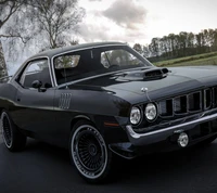 Classic Black Muscle Car: Ready to Burn Out