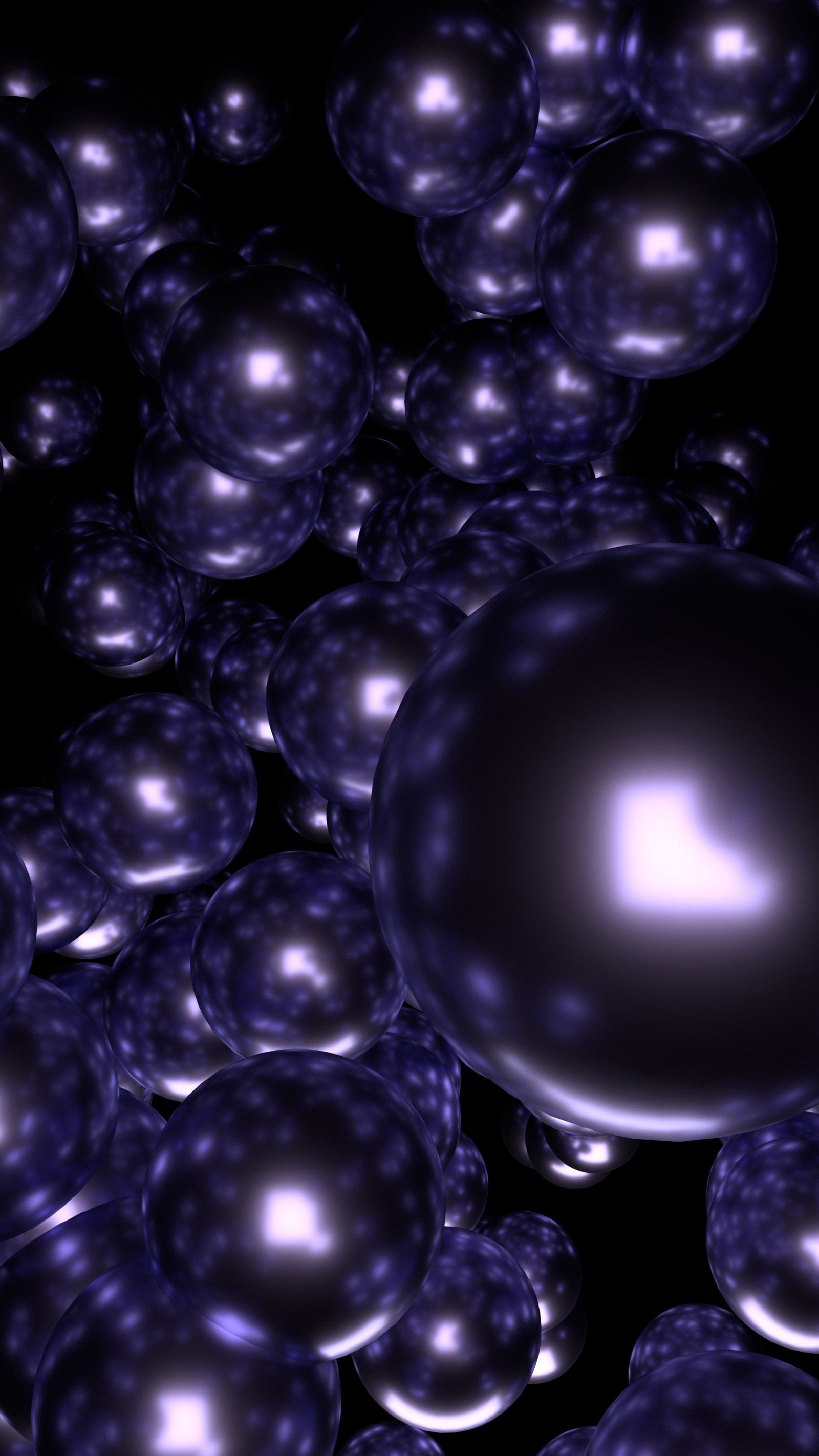 A close up of a bunch of shiny spheres in a dark room (ball, sphere, glossy, 3d, cgi)