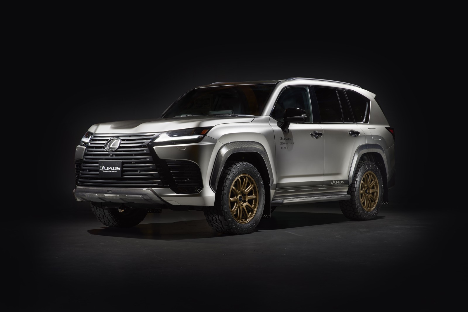 A white suv parked in a dark room with a black background (lexus lx 600 off road, 8k, 2022, 5k, dark background)