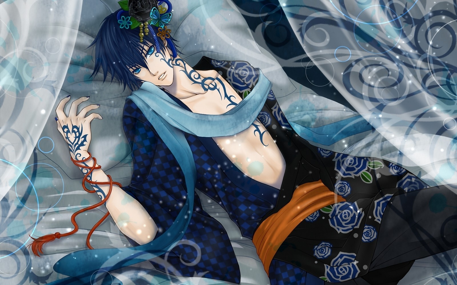 Baixar papel de parede vocaloid, kaito, azul, ilustração, tatuagem