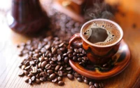 Rich Turkish Coffee in a Decorative Cup Surrounded by Fresh Coffee Beans