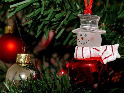 Ornements de Noël festifs avec un bonhomme de neige et des boules