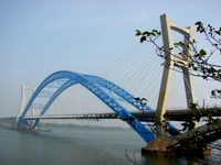 brücke, bogenbrücke, schrägseilbrücke, kranspielbrücke, skyway