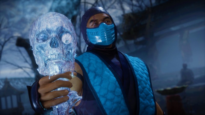 Крупный план человека в маске с пластиковым черепом (sub zero, mortal kombat 11, видеоигра)