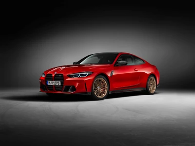 2022 BMW M4 Competition 50-летний юбилейный выпуск в ярко-красном цвете с золотыми акцентами