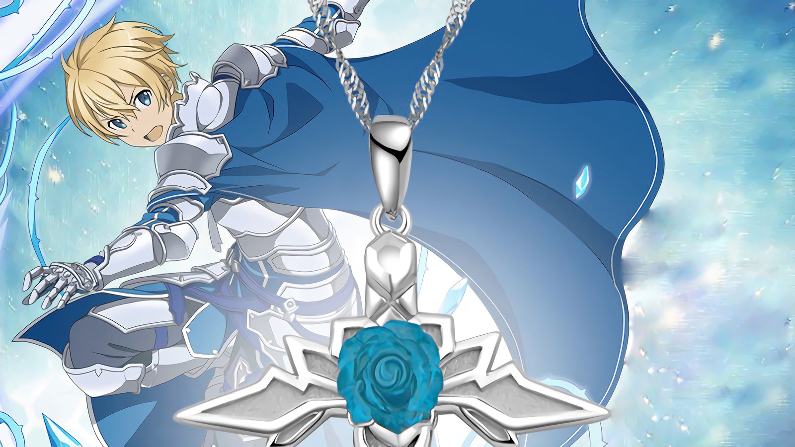 Anime anime character with sword and rose on a chain (eugeo, sao, sword art online alicization, anime)