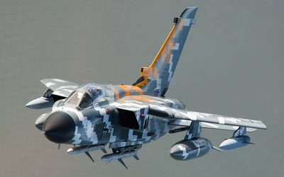 Avião de combate Panavia Tornado em voo de camuflagem