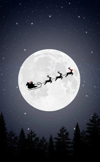 Minimalistische Santa Schlittenfahrt unter einem Vollmond