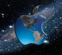 Logotipo da Apple com sobreposição da Terra em um fundo cósmico