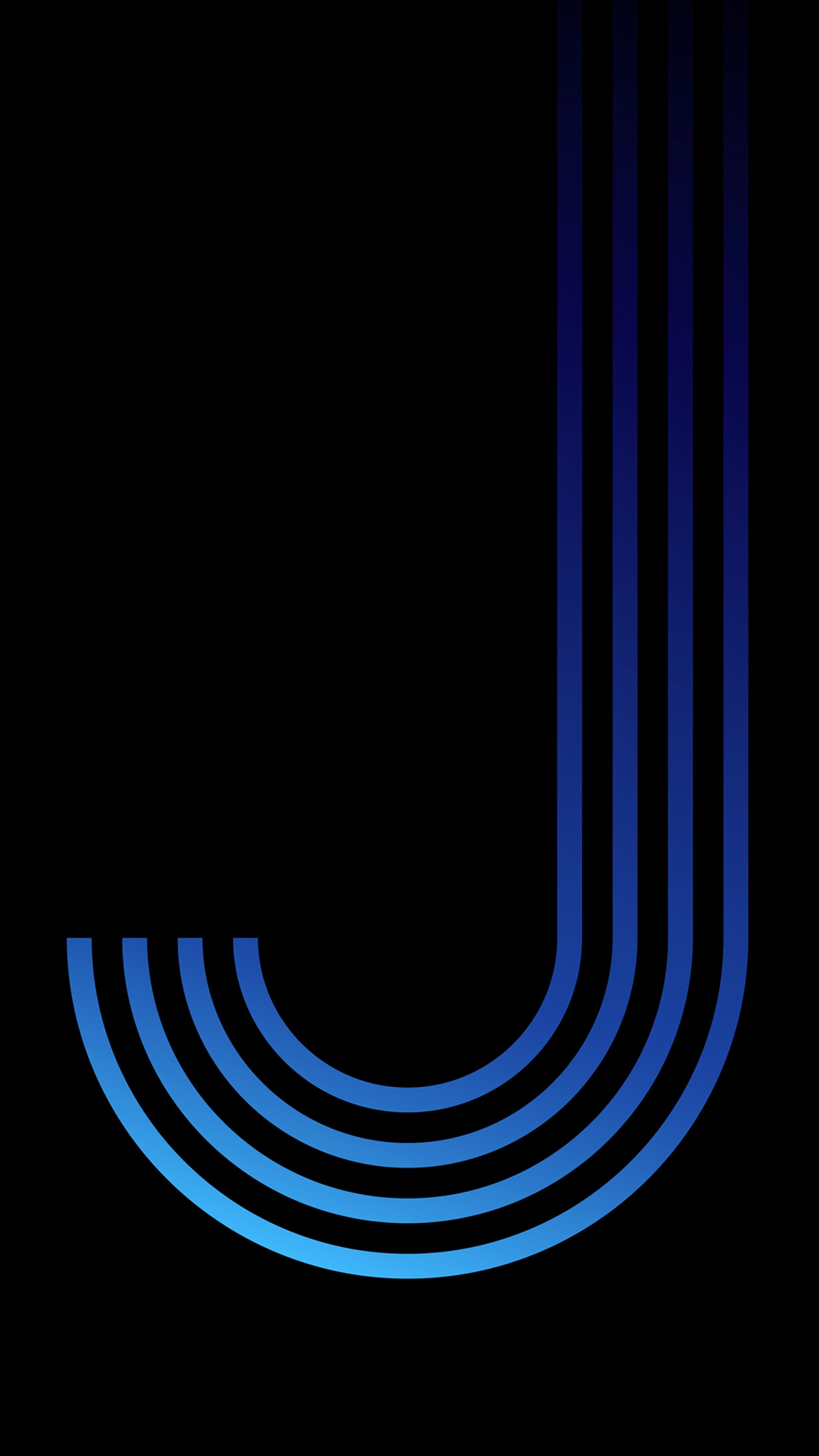 A close up of a blue and black logo with a black background (j5, samsung)