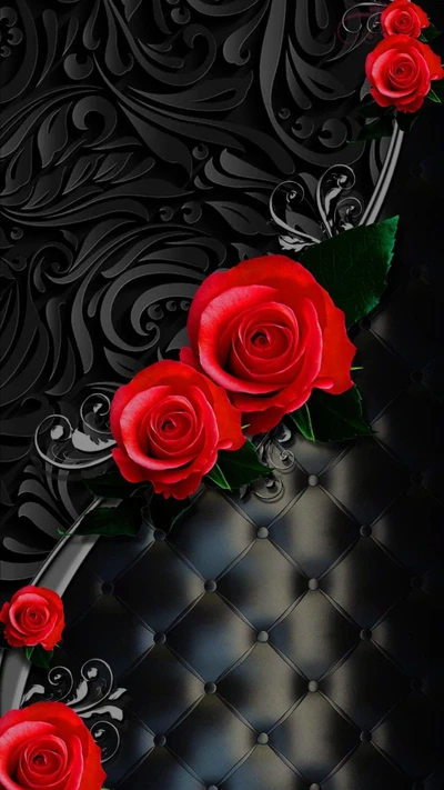 roses, hd, noir, cuir, motif