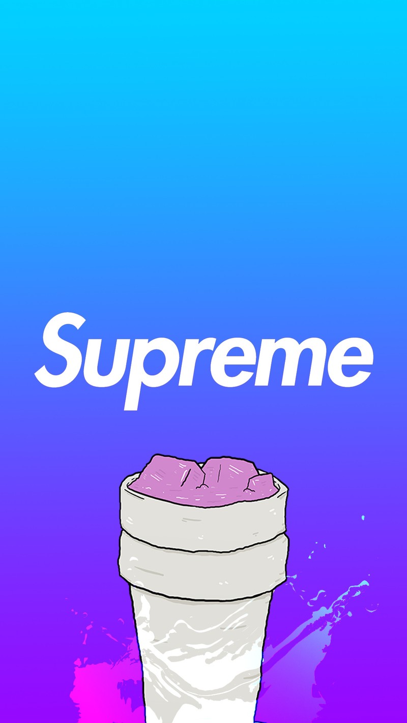 Un gros plan d'une tasse de liquide violet avec le mot supreme dessus (design, dieu, sincliner, violet, bonhomme de neige)