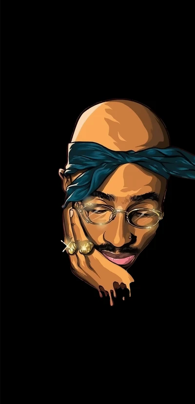 Iconic Tribute to Tupac: A Bold Black and Blue Portrait