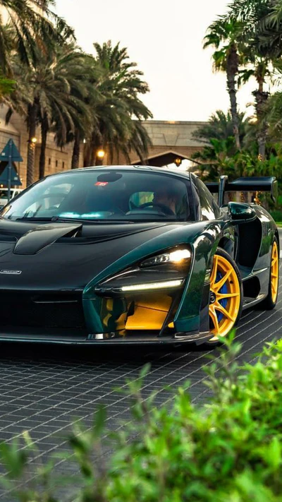 McLaren Senna: Um hipercar verde deslumbrante entre palmeiras exuberantes